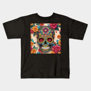 Skull flower cute design Kids T-Shirt